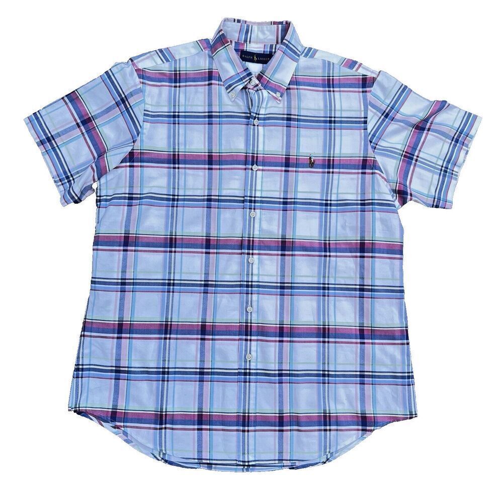 Ralph Lauren Short Sleeve Button Shirt Mens  Plaid Flesh Pony size L